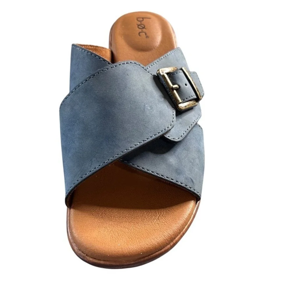 BOC Cross Band Strap Sandals Blue Suede Faux Leather Wedge Heel‎ Women's Sz.9M - Picture 14 of 14